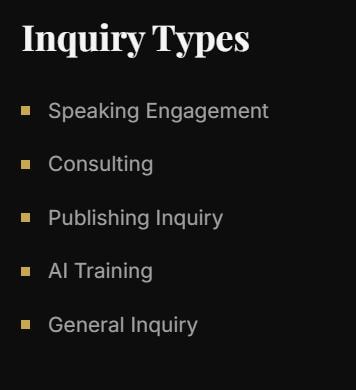 Inquiry types and business services offered by Dr. Scott