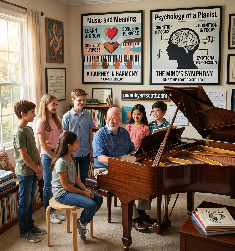 Dr. Scott teaching piano to a group of students