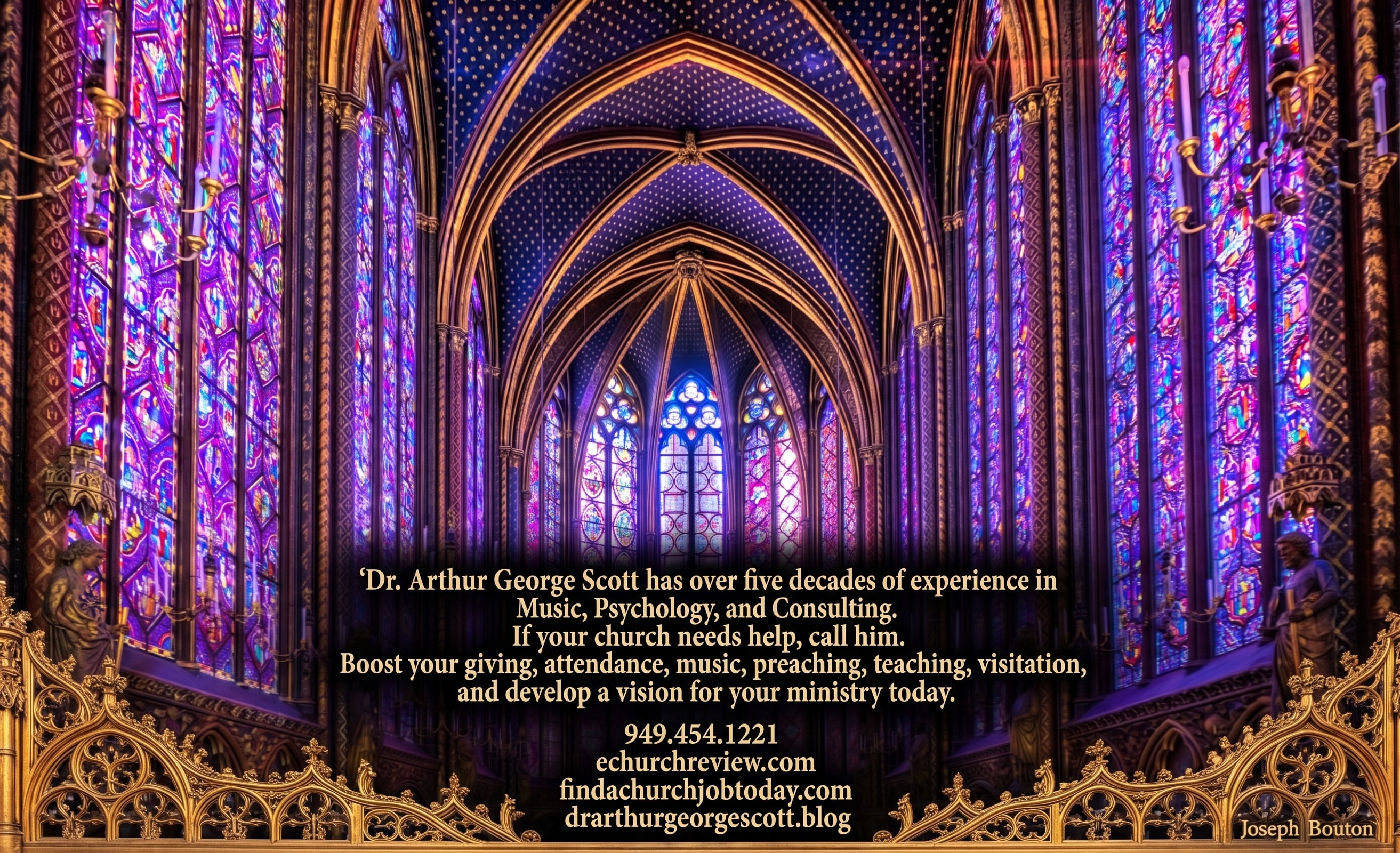 Dr. Arthur George Scott — Cathedral consulting card: five decades of experience in Music, Psychology, and Consulting